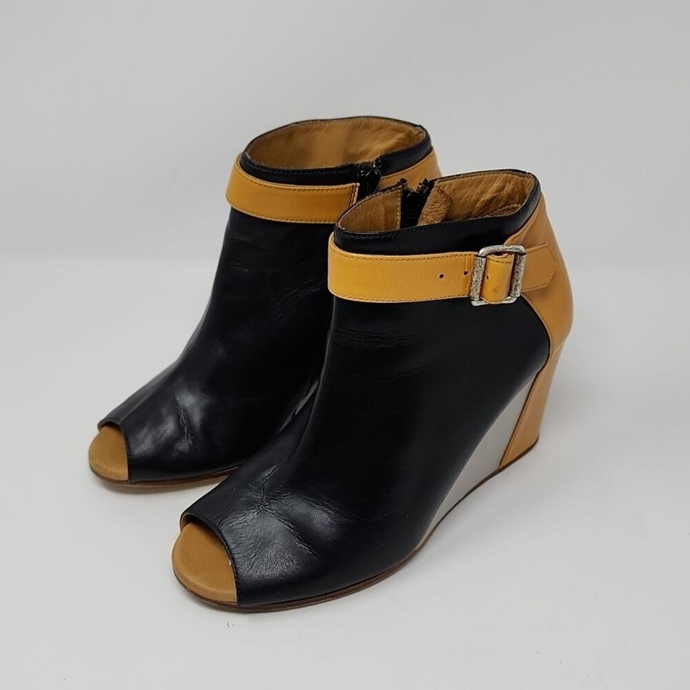 Maison Martin Margiela MM6 Colorblock Leather Open Toe Wedge Booties Size 37.5